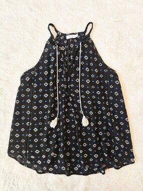 Lush Women's Lightweight Sleeveless Blouse Top Halter Neck Boho Ethnic Style M